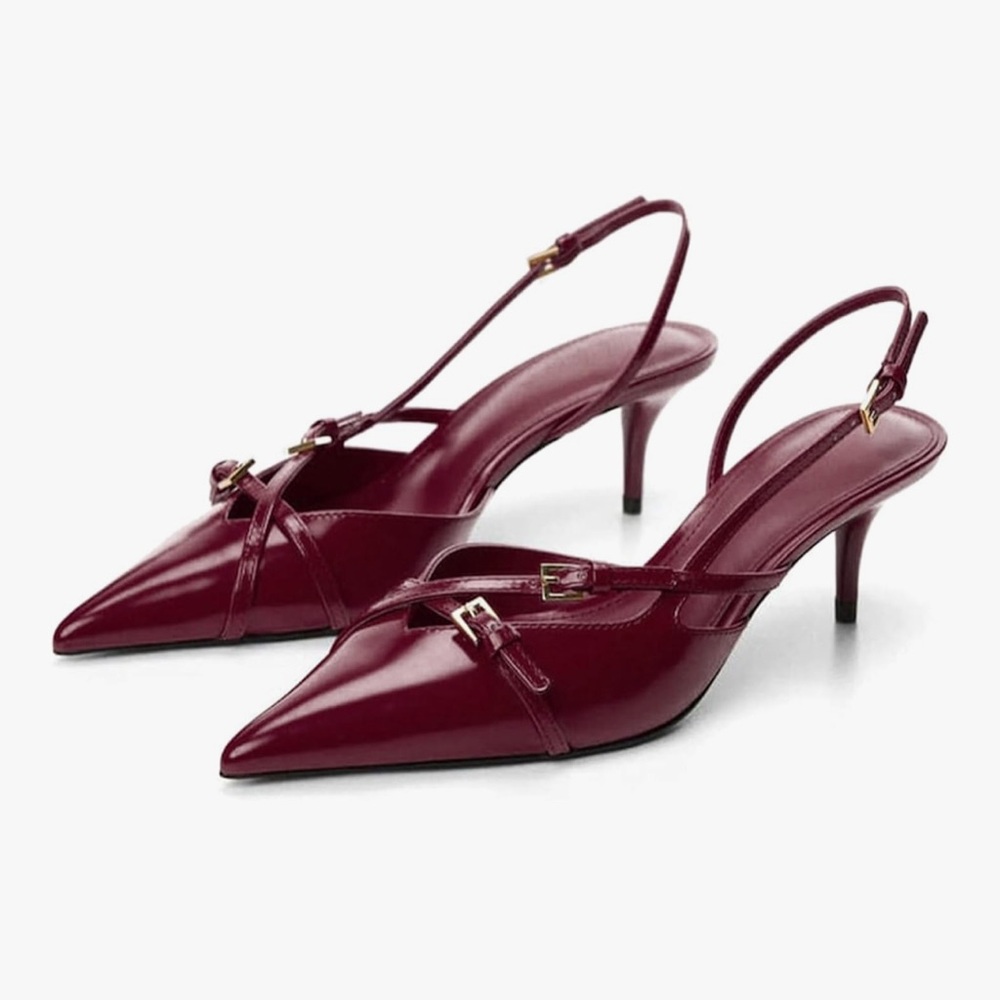 Elegant Burgundy Slingback Kitten Heel